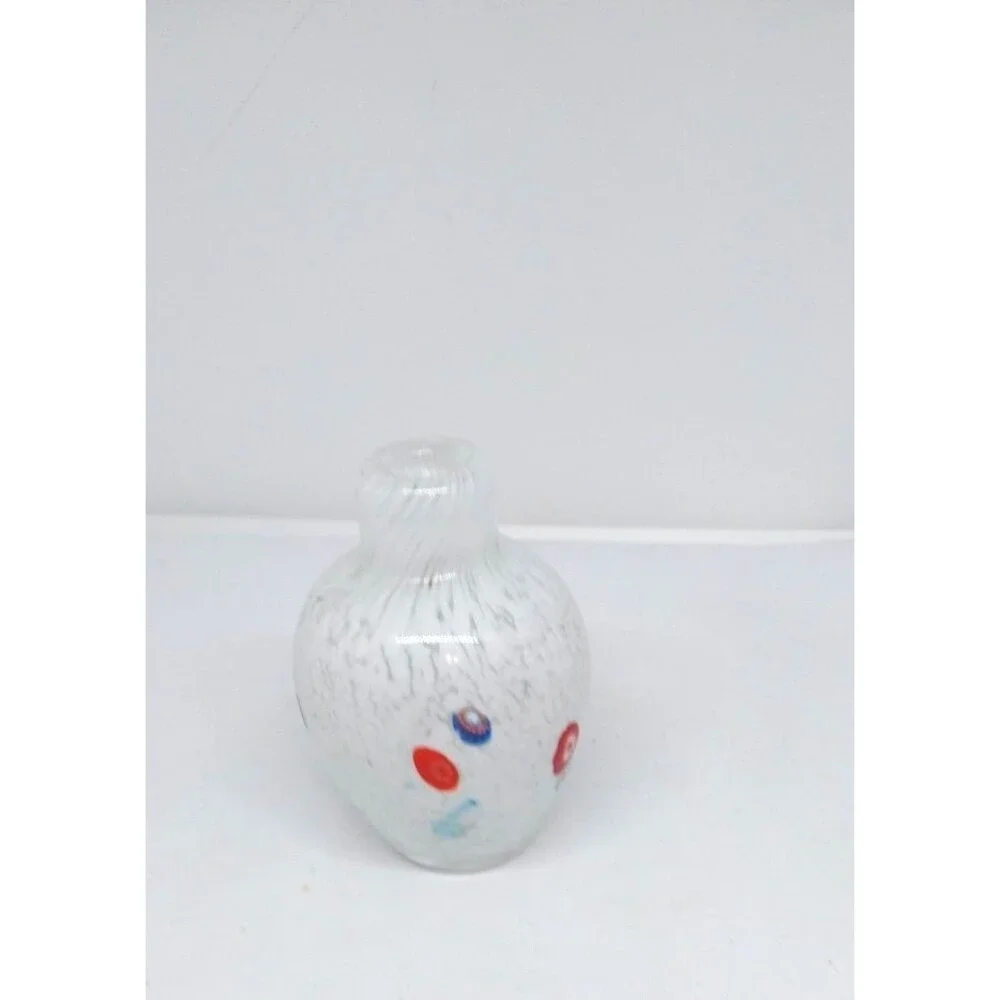Art Glass Spotted Colored Mini White Millefiori Glass Hand Blown Vase 4.5